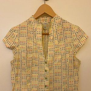 Anthropologie Odille Fitted Blouse Cap Sleeves Hearts Pattern Size 12